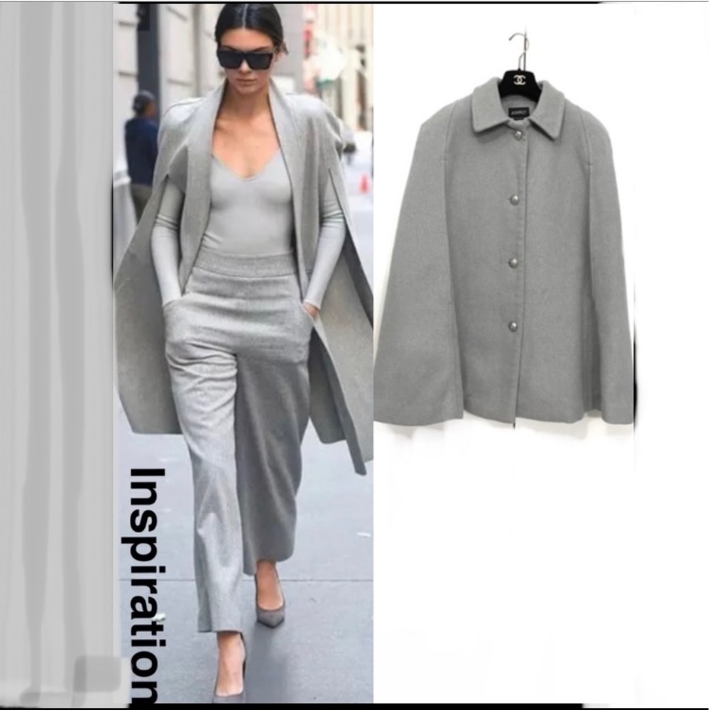 Ashro wool Cape Gray swing coat jacket shawl drape
